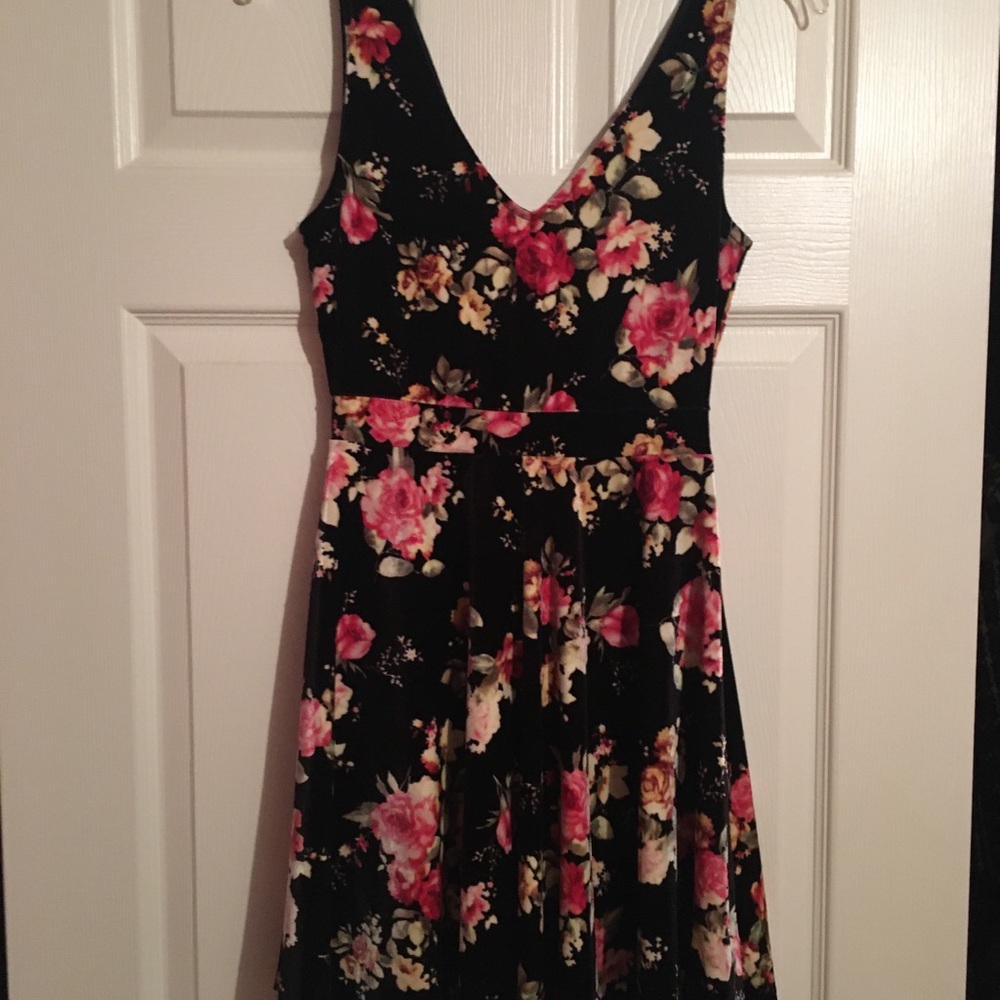 Velvet floral A line dress